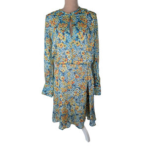 Equipment Silk Floral Green Yellow Blue Magnolia Fountain Dress Size 4 Feminine